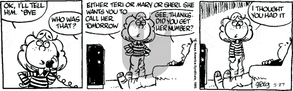 Luann on Monday May 27, 1985 Comic Strip