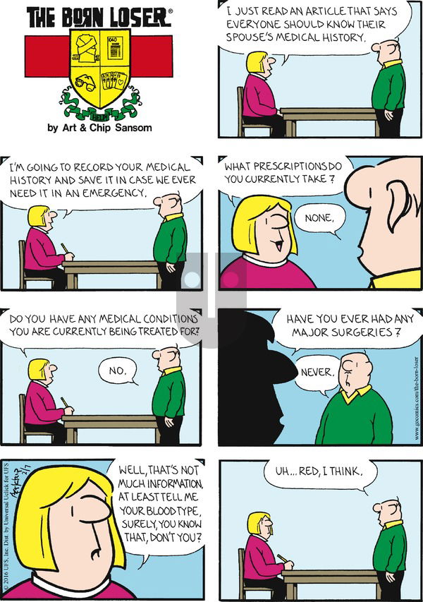 The Born Loser on Sunday February 7, 2016 Comic Strip