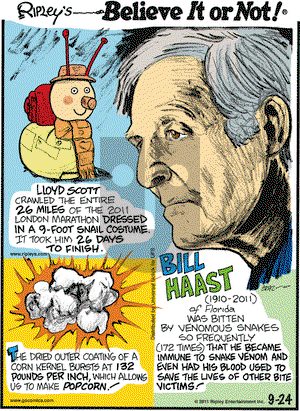 Ripley's Believe It or Not - Saturday September 24, 2011 Comic Strip