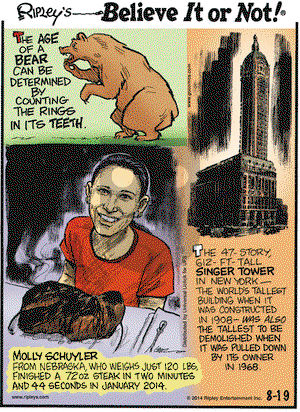 Ripley's Believe It or Not on Tuesday August 19, 2014 Comic Strip