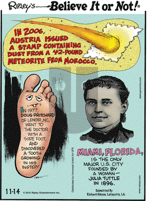 Ripley's Believe It or Not on Saturday November 14, 2015 Comic Strip
