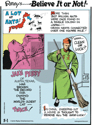 Ripley's Believe It or Not on Tuesday March 1, 2016 Comic Strip