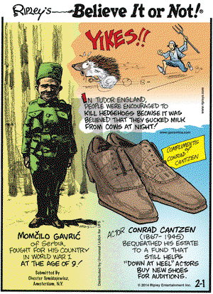 Ripley's Believe It or Not on Saturday February 1, 2014 Comic Strip