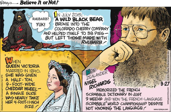 Ripley's Believe It or Not on Sunday September 27, 2015 Comic Strip