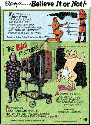 Ripley's Believe It or Not on Wednesday November 9, 2016 Comic Strip