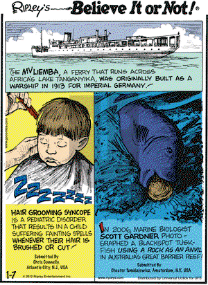 Ripley's Believe It or Not on Saturday January 7, 2012 Comic Strip