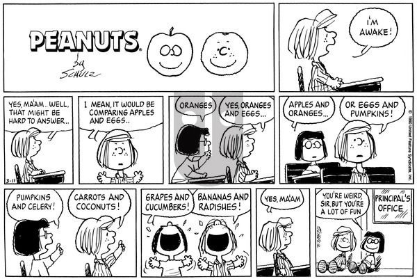 Peanuts on Sunday March 11, 1990 Comic Strip