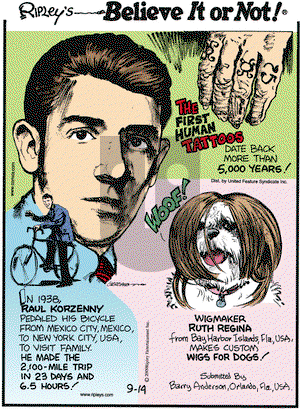 Ripley's Believe It or Not on Monday September 14, 2009 Comic Strip