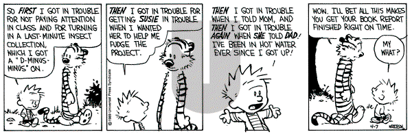 Calvin and Hobbes on Friday April 7, 1989 Comic Strip
