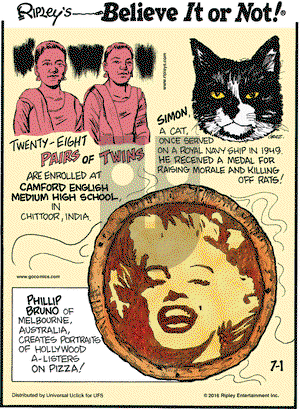 Ripley's Believe It or Not on Friday July 1, 2016 Comic Strip