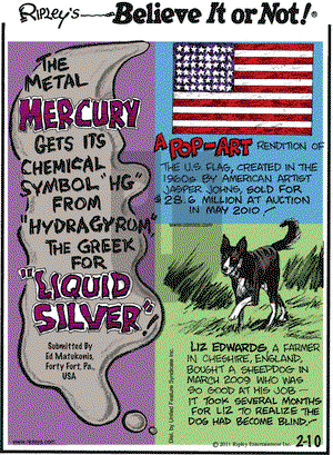 Ripley's Believe It or Not on Thursday February 10, 2011 Comic Strip