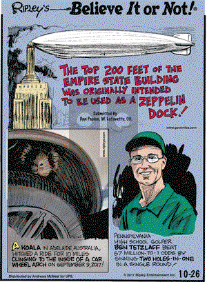 Ripley's Believe It or Not on Thursday October 26, 2017 Comic Strip