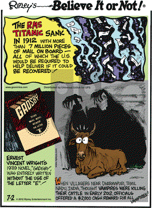 Ripley's Believe It or Not on Monday July 2, 2012 Comic Strip