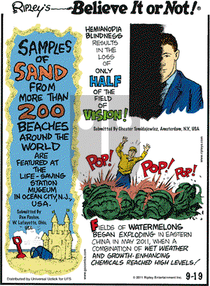 Ripley's Believe It or Not on Monday September 19, 2011 Comic Strip