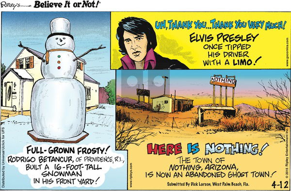 Ripley's Believe It or Not on Sunday April 12, 2015 Comic Strip