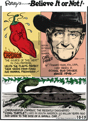 Ripley's Believe It or Not on Saturday October 13, 2012 Comic Strip