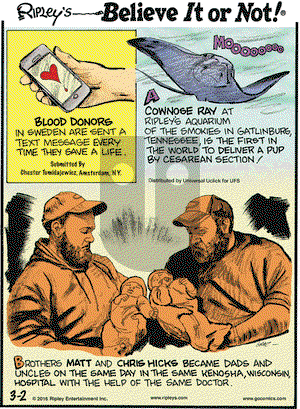 Ripley's Believe It or Not on Wednesday March 2, 2016 Comic Strip