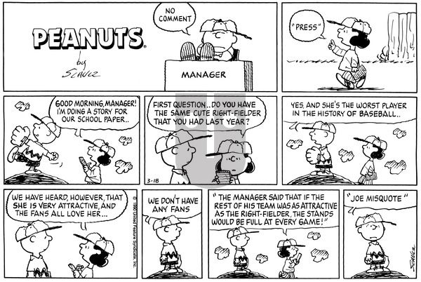 Peanuts on Sunday March 18, 1990 Comic Strip