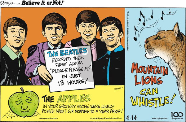 Ripley's Believe It or Not on Sunday April 14, 2019 Comic Strip
