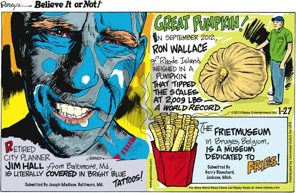 Ripley's Believe It or Not on Sunday January 27, 2013 Comic Strip