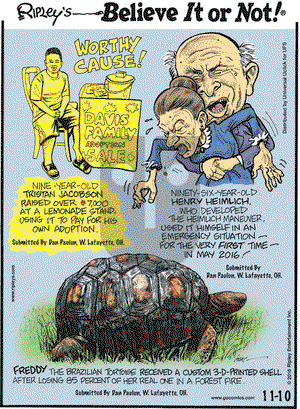 Ripley's Believe It or Not on Thursday November 10, 2016 Comic Strip