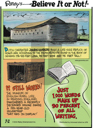 Ripley's Believe It or Not on Saturday July 2, 2016 Comic Strip