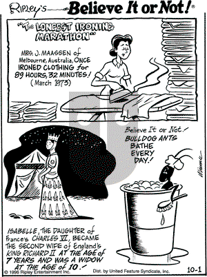 Ripley's Believe It or Not on Tuesday October 1, 1996 Comic Strip