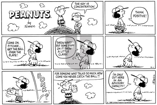 Peanuts on Sunday April 1, 1990 Comic Strip