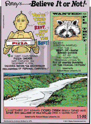 Ripley's Believe It or Not on Thursday November 30, 2017 Comic Strip