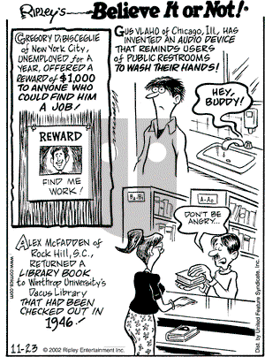 Ripley's Believe It or Not on Saturday November 23, 2002 Comic Strip