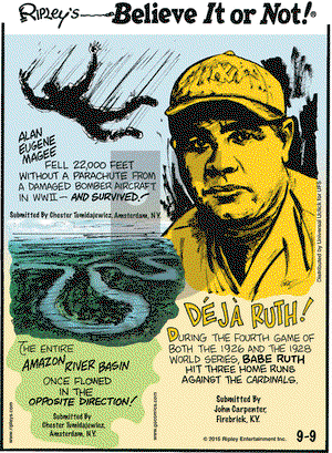 Ripley's Believe It or Not on Wednesday September 9, 2015 Comic Strip