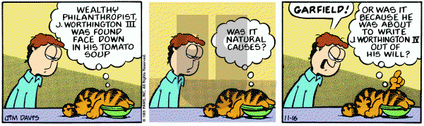 Garfield on Saturday November 16, 1985 Comic Strip