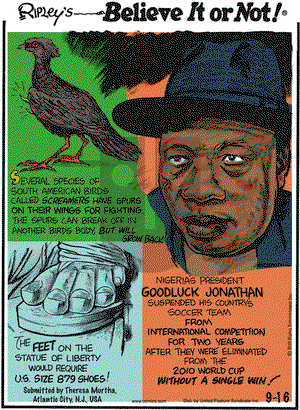 Ripley's Believe It or Not on Thursday September 16, 2010 Comic Strip