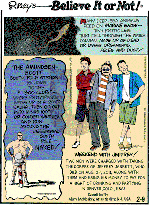 Ripley's Believe It or Not on Thursday February 9, 2012 Comic Strip
