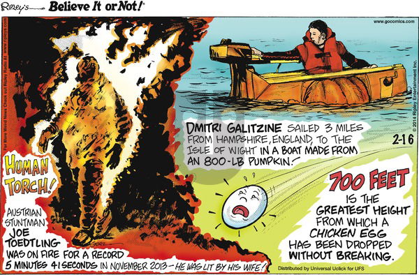 Ripley's Believe It or Not on Sunday February 16, 2014 Comic Strip
