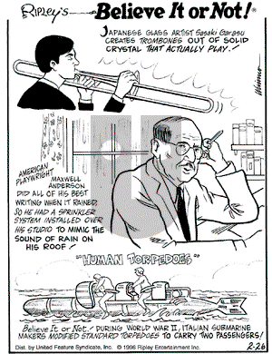 Ripley's Believe It or Not on Monday February 26, 1996 Comic Strip