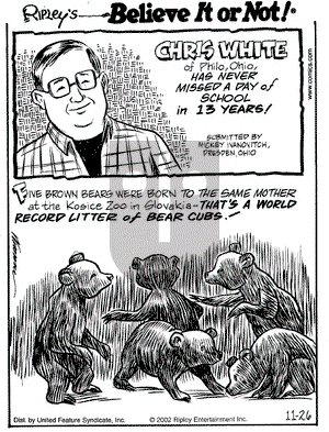 Ripley's Believe It or Not on Tuesday November 26, 2002 Comic Strip