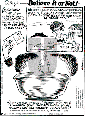 Ripley's Believe It or Not on Monday May 14, 2001 Comic Strip