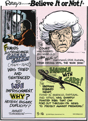 Ripley's Believe It or Not on Monday March 16, 2009 Comic Strip
