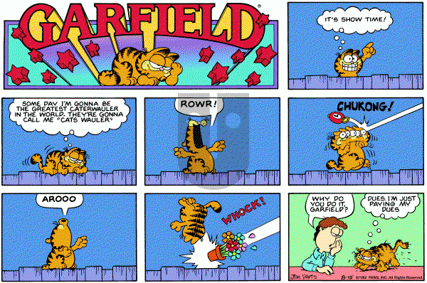 Garfield on Sunday August 15, 1982 Comic Strip