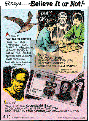Ripley's Believe It or Not on Thursday September 10, 2015 Comic Strip