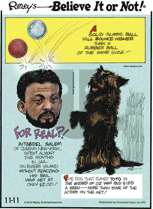 Ripley's Believe It or Not on Friday November 11, 2016 Comic Strip