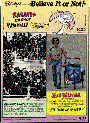 Ripley's Believe It or Not on Wednesday May 22, 2019 Comic Strip