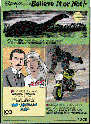 Ripley's Believe It or Not on Wednesday December 26, 2018 Comic Strip