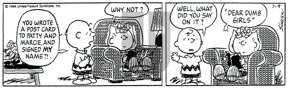 Peanuts on Saturday July 9, 1994 Comic Strip