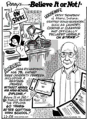 Ripley's Believe It or Not on Sunday December 1, 2002 Comic Strip