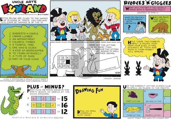 Uncle Art's Funland on Sunday December 24, 2023 Comic Strip