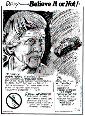Ripley's Believe It or Not on Monday July 16, 2007 Comic Strip