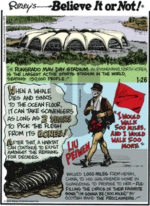 Ripley's Believe It or Not on Thursday January 26, 2012 Comic Strip