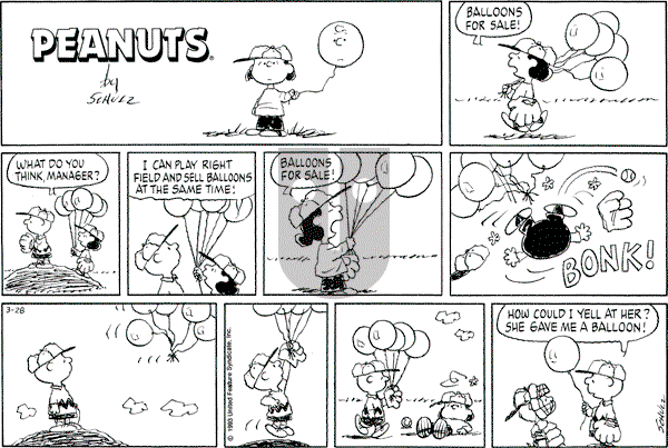 Peanuts - Sunday March 28, 1993 Comic Strip